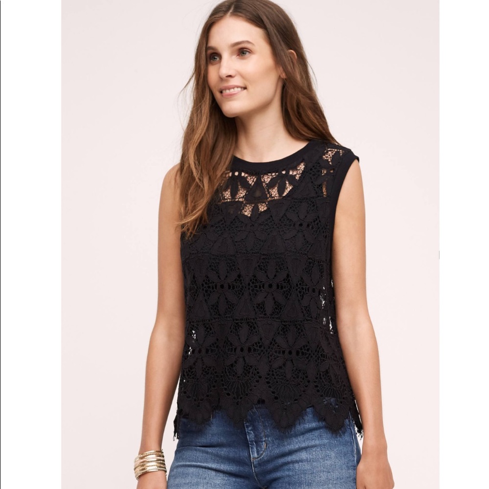 ANTHROPOLOGIE: Black Lace crochet tank